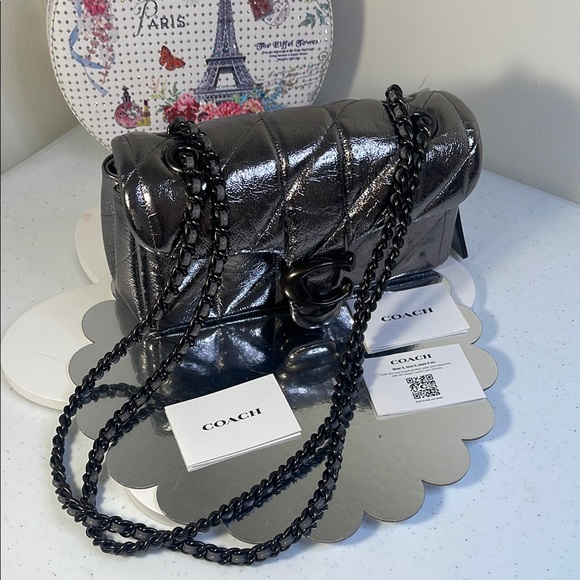 Coach Silver Metallic Quilted Shoulder Bag - Picture 11 of 16